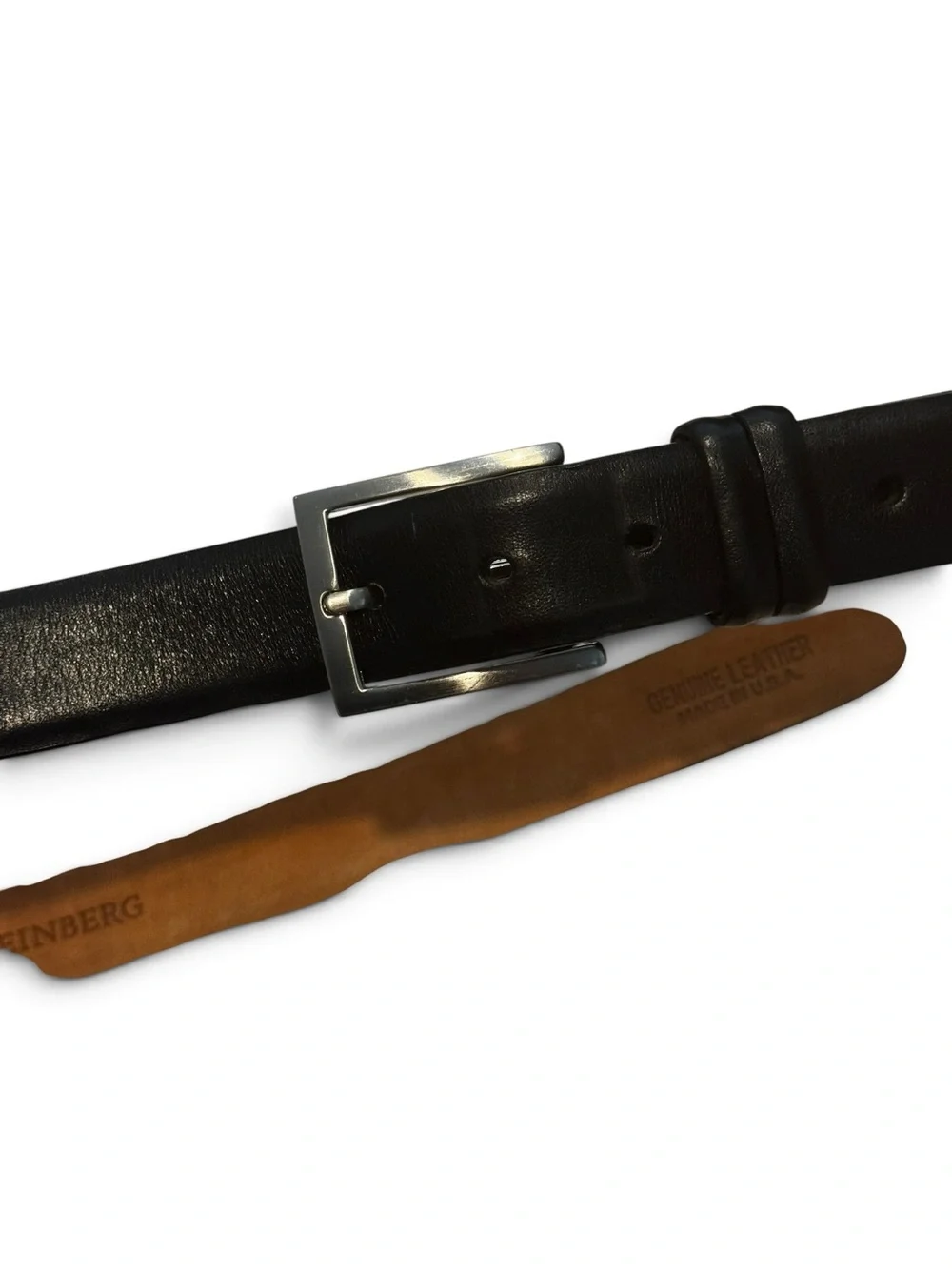 W. KLEINBERG Genuine Leather Smooth Black Strap And Silver Tone Buckle Size 36
